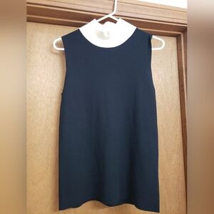 Akris Punto Sleeveless Sweater Pullover Top. Women's size 14. Black/ Cream